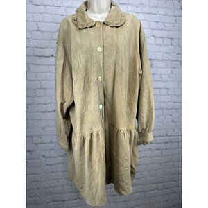 VTG Livingston Williams Beige 100% Leather Button Long Sleeve Italy Dress XS